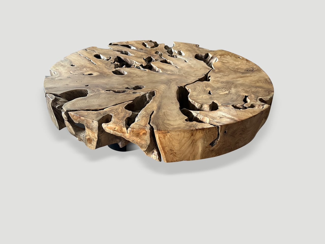 TEAK AND STEEL ROUND COFFEE TABLE