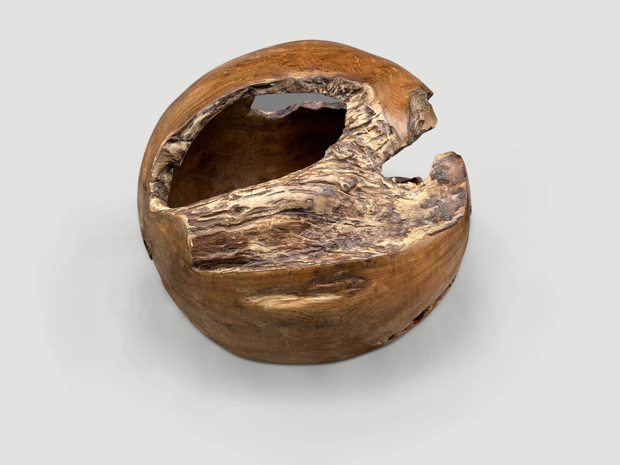 hollowed out teak wood organic sphere
