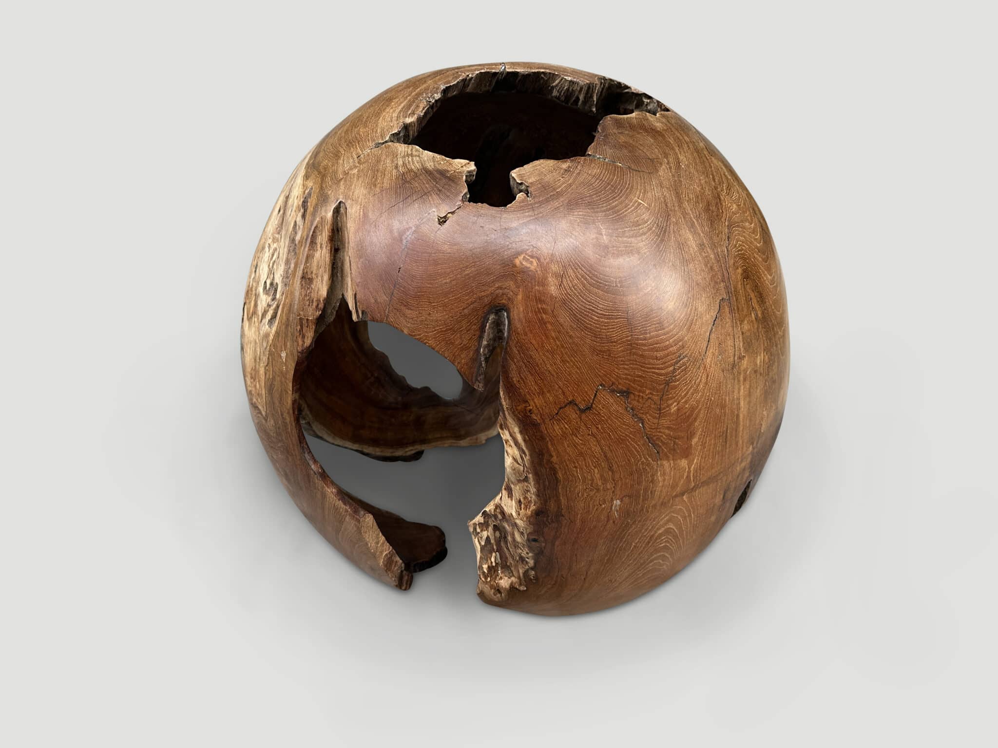 hollowed out teak wood organic sphere