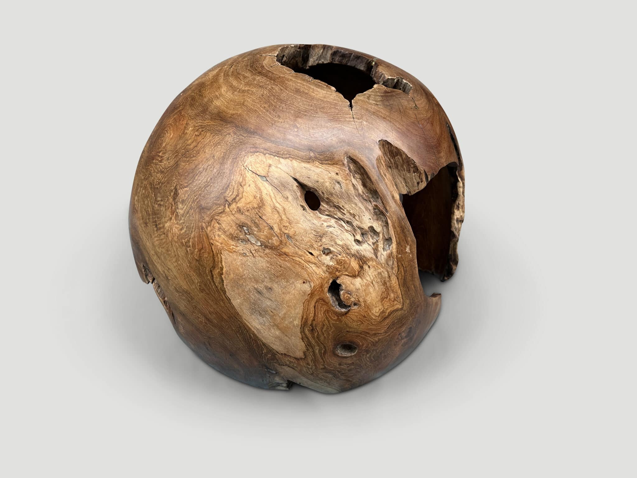 hollowed out teak wood organic sphere