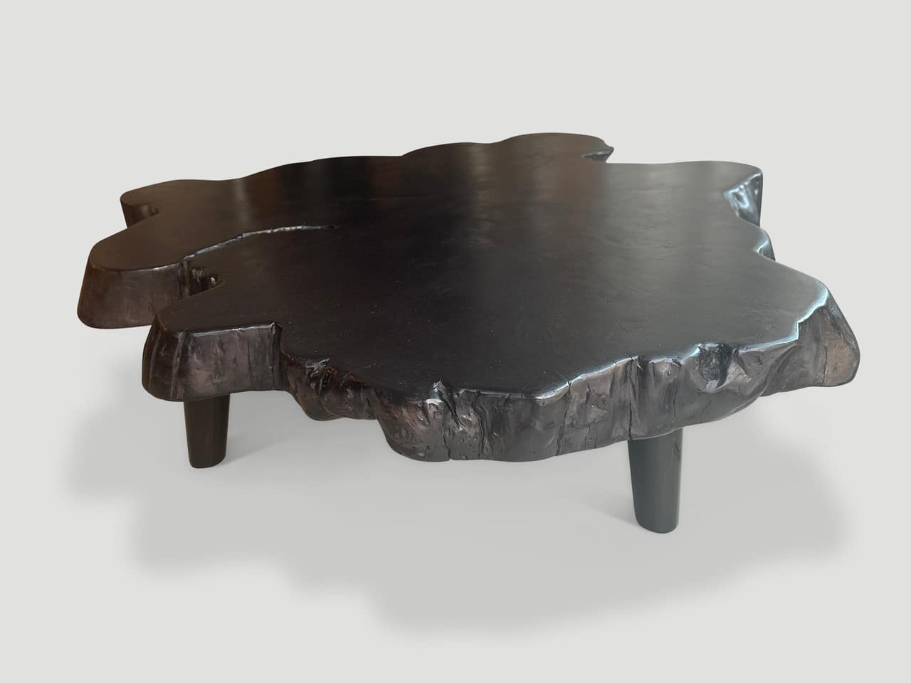 teak burl wood charred coffee table