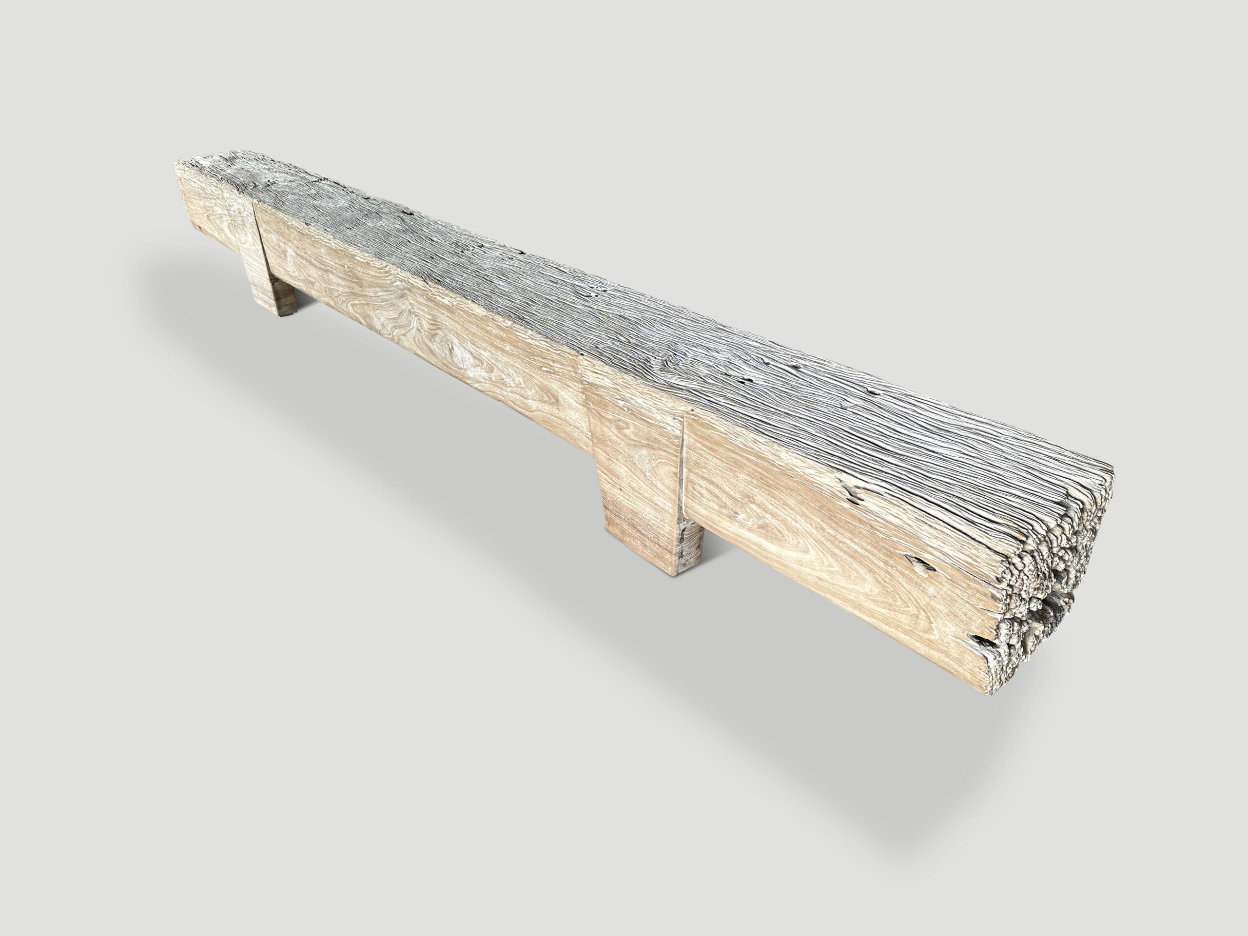 bleached teak wood log bench