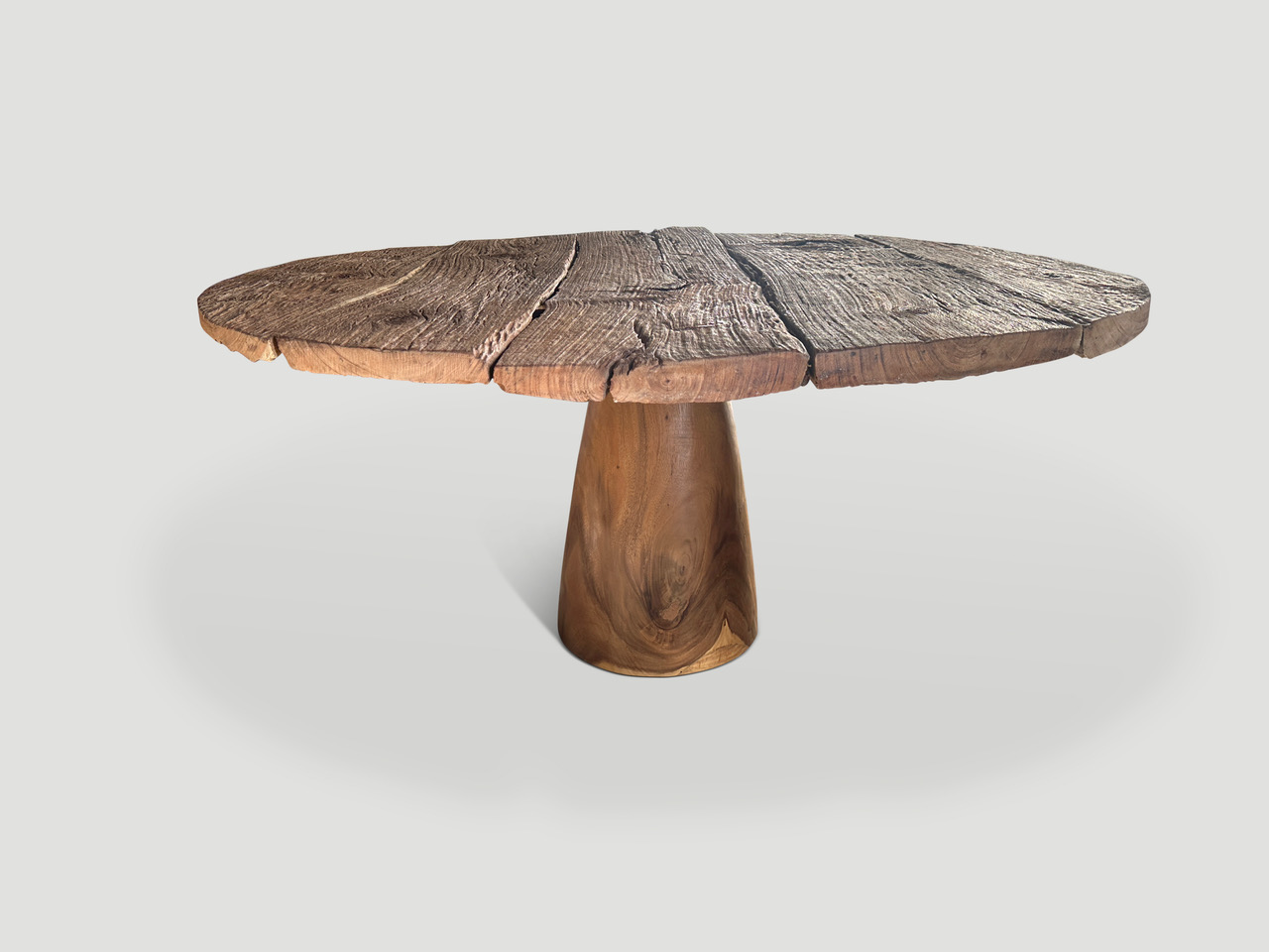 impressive round teak wood table