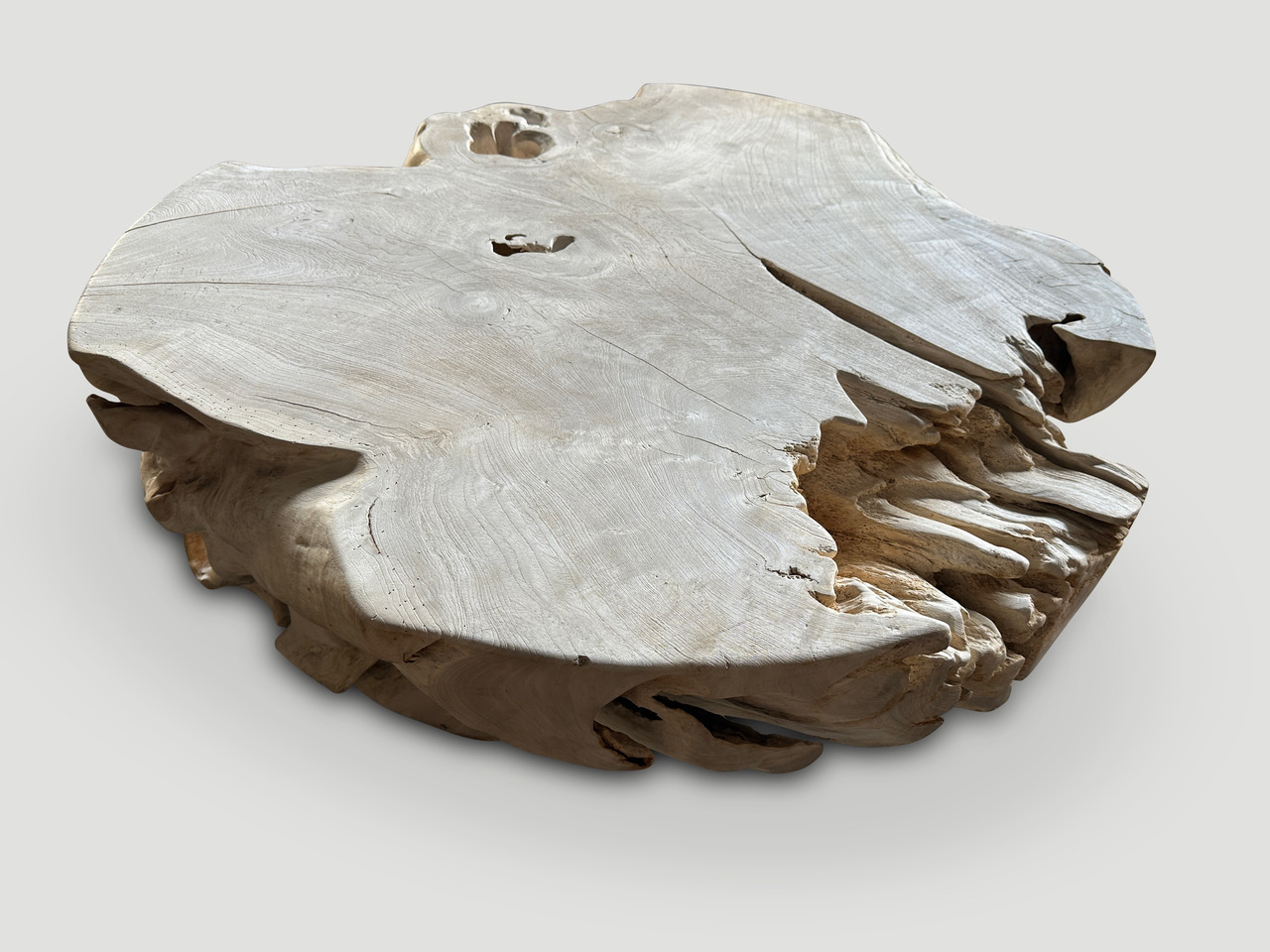 bleached teak wood root coffee table