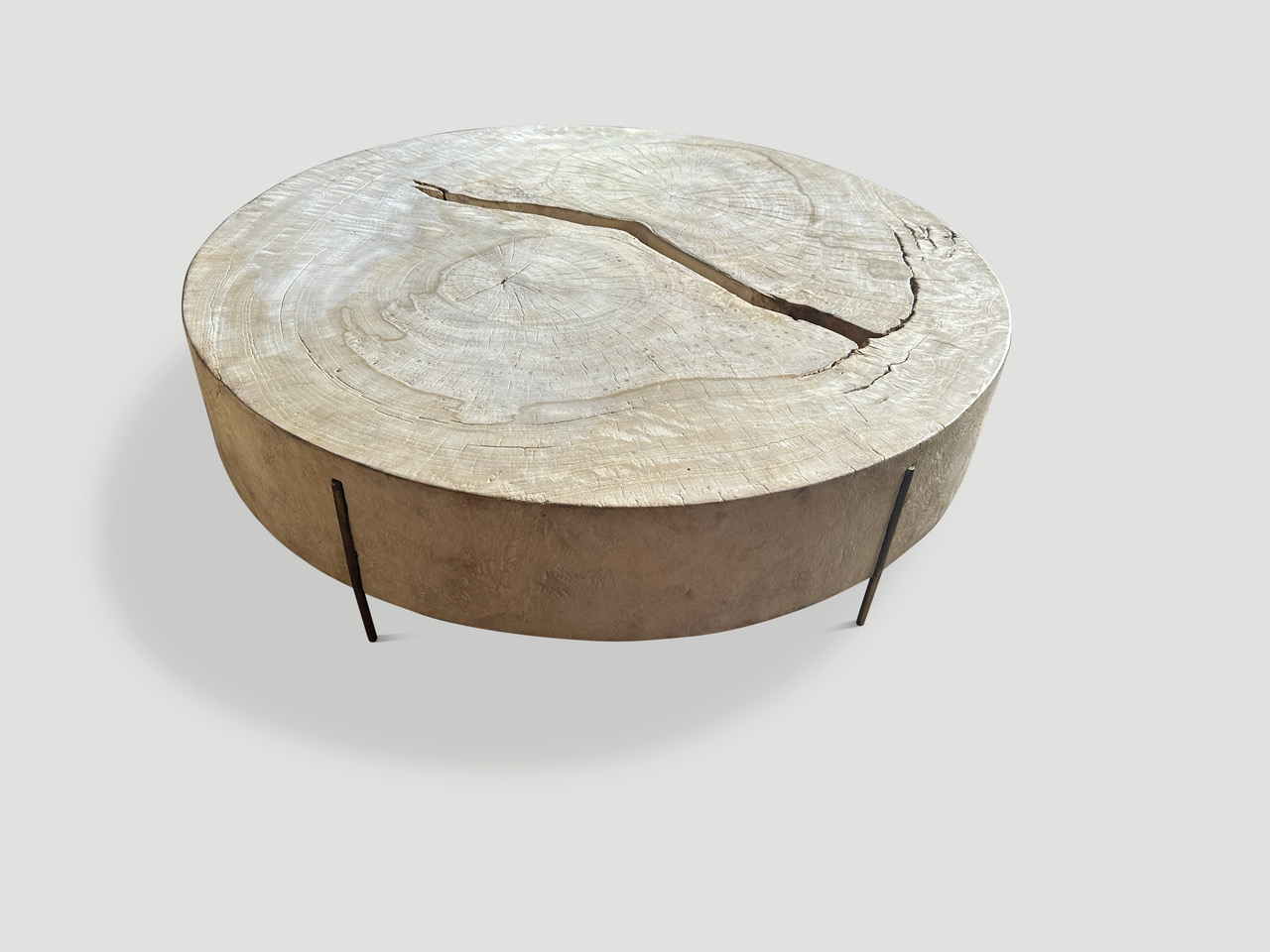 MINIMALIST BLEACHED WOOD AND BRASS COFFEE TABLE