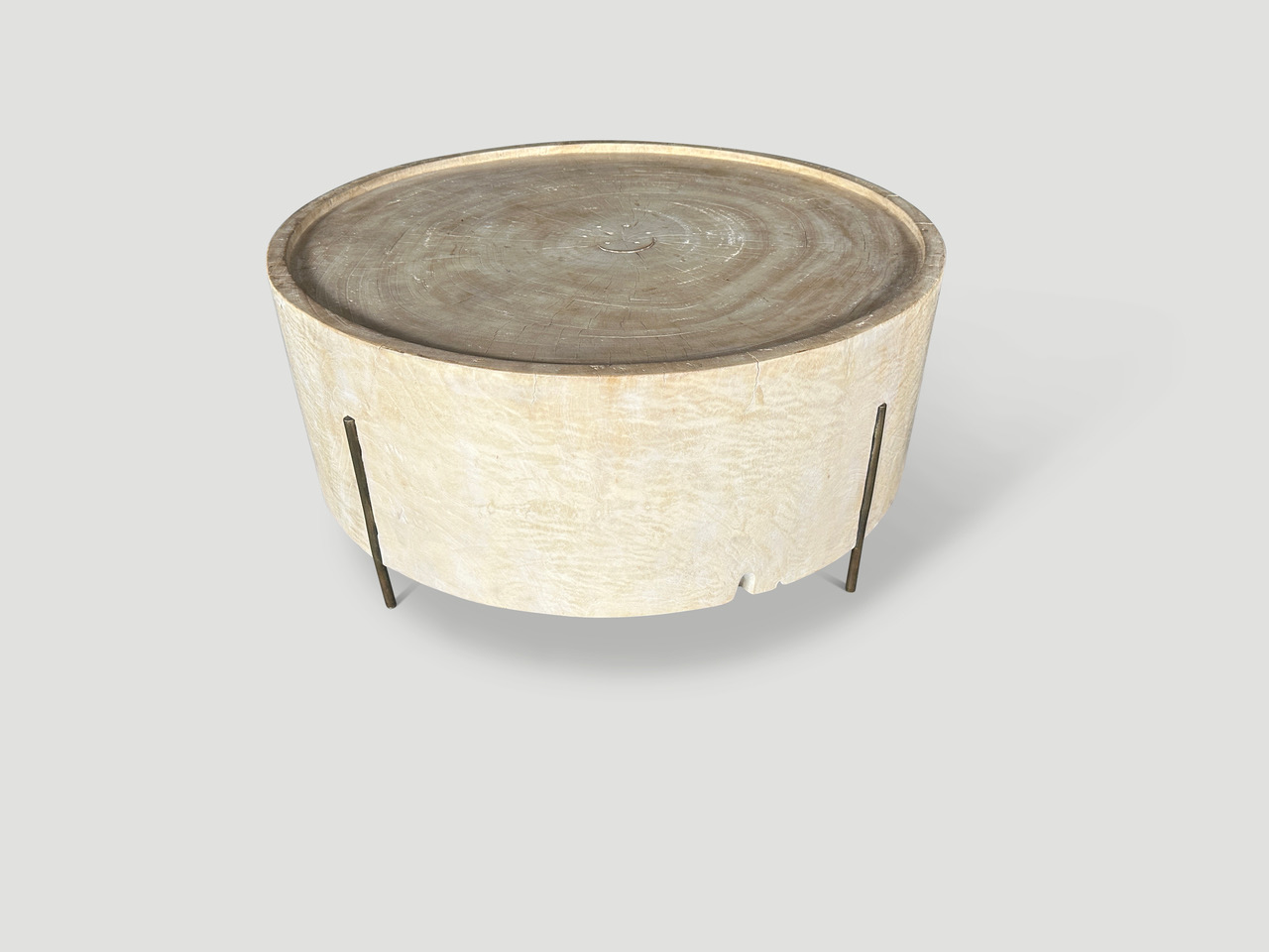 bleached wood and brass tray style coffee table