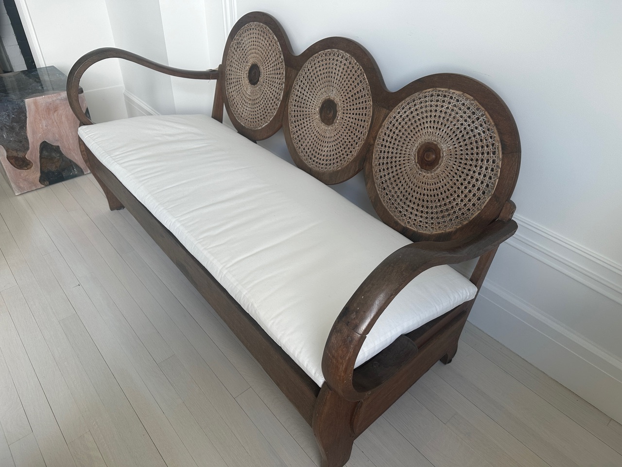 teak wood hand woven rattan sofa