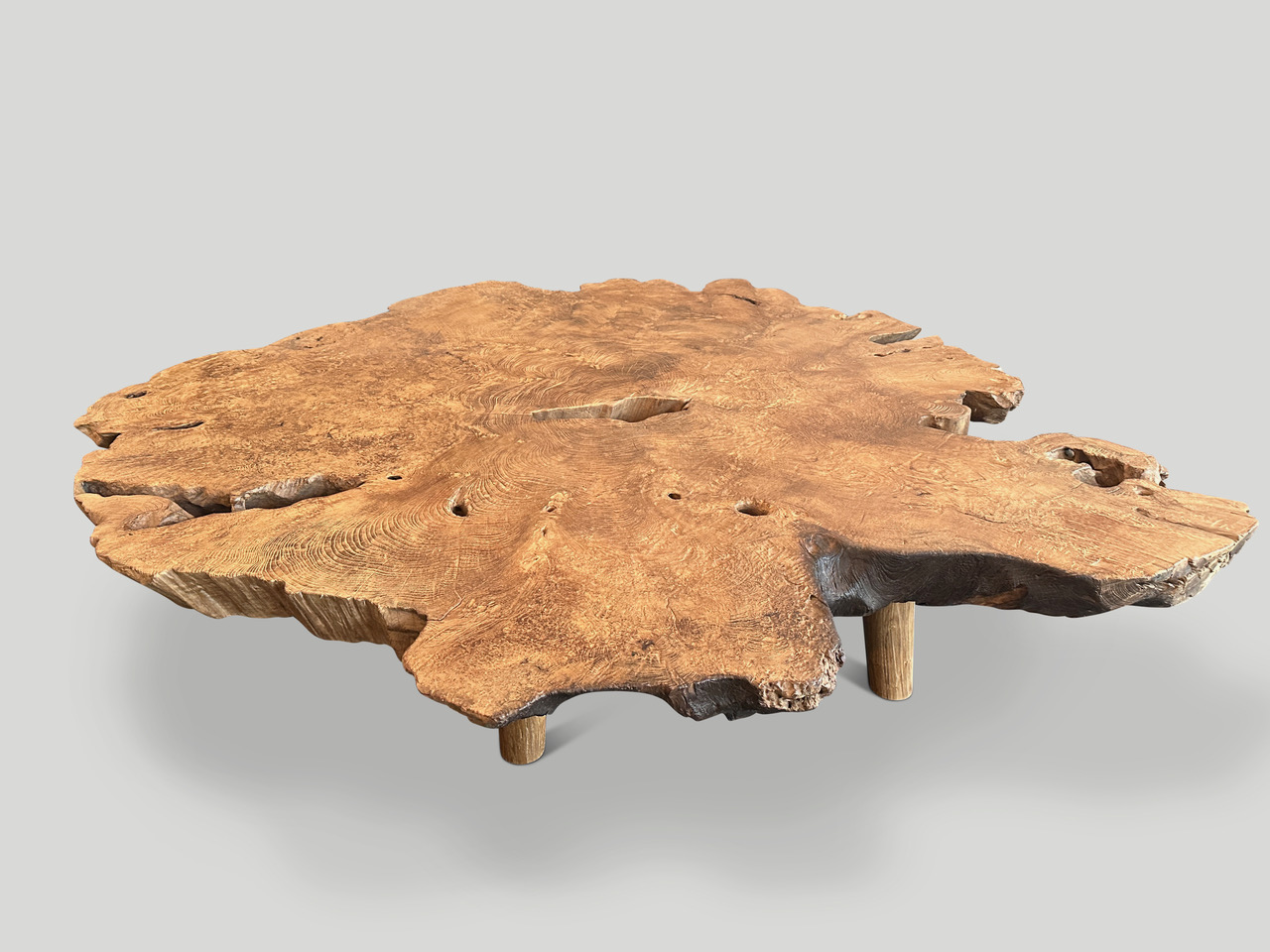 BURL TEAK COFFEE TABLE