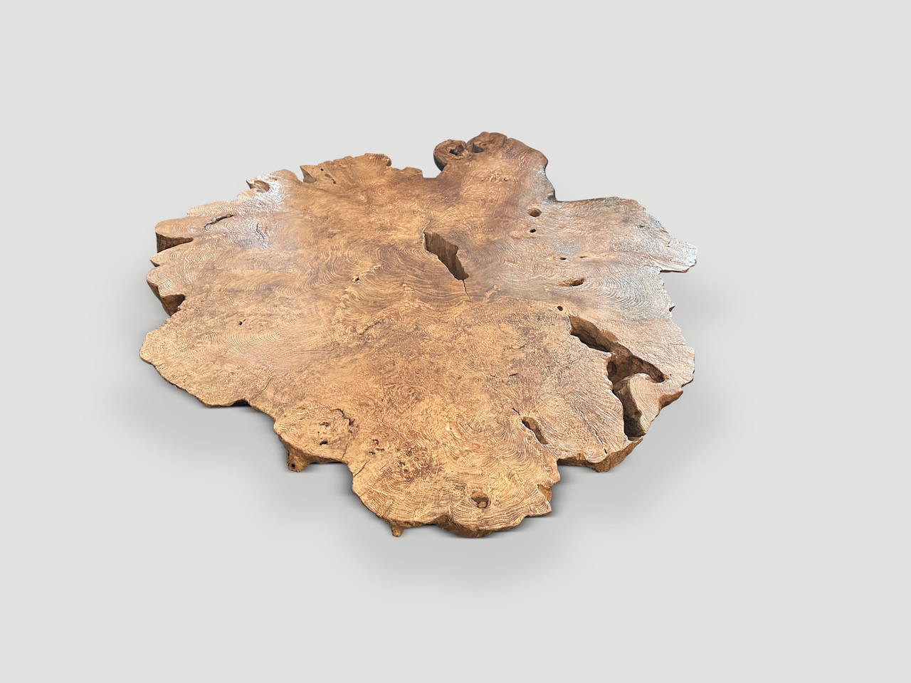 BURL TEAK COFFEE TABLE