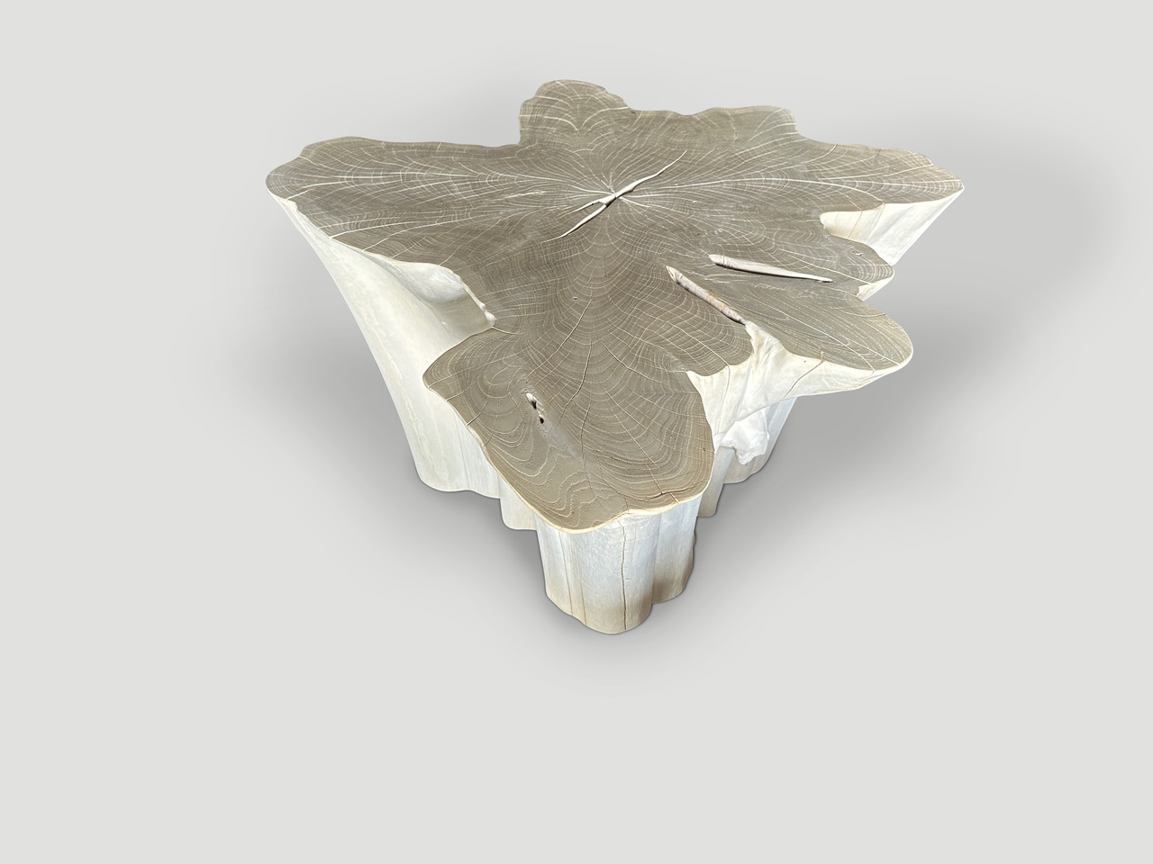 amorphous bleached teak wood coffee table