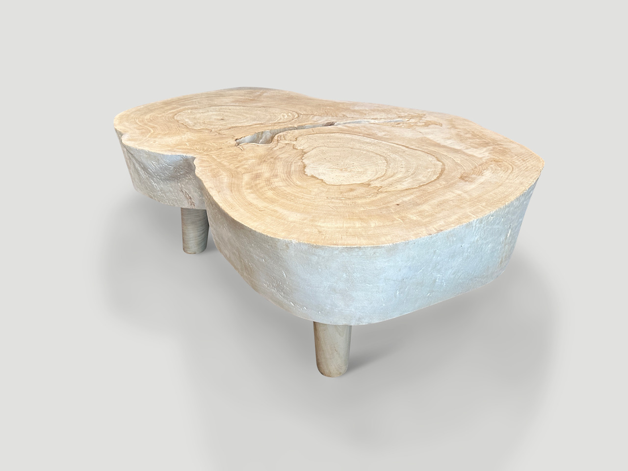 amorphous mid century style bleached teak wood coffee table