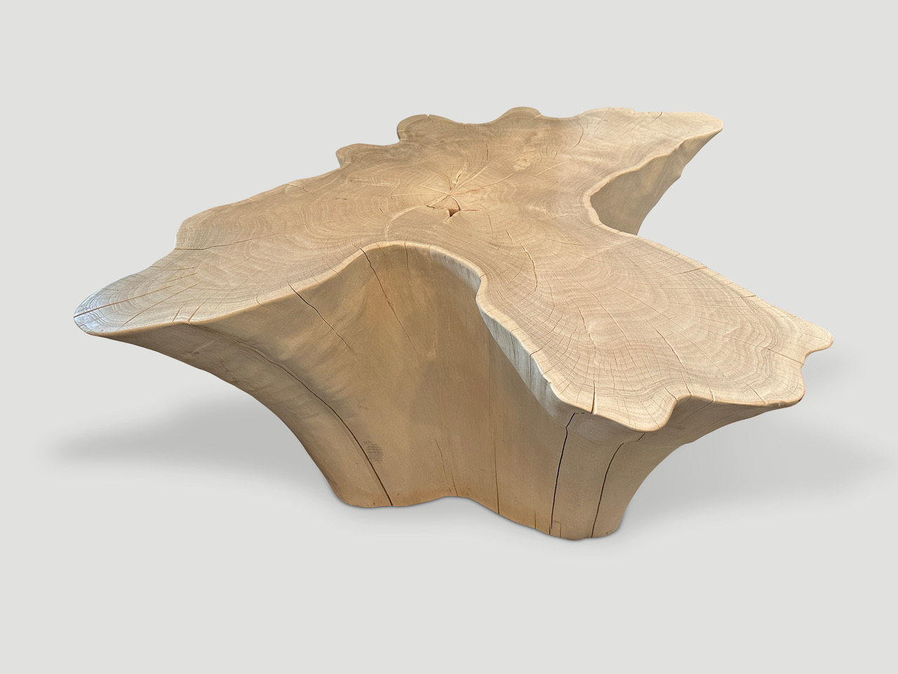 bleached teak amorphous coffee table