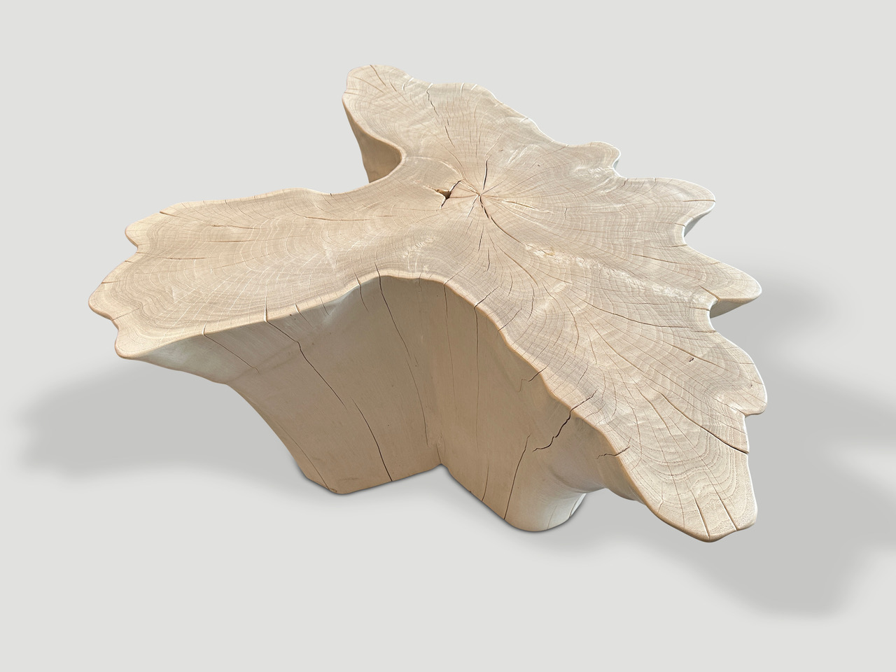 bleached teak amorphous coffee table