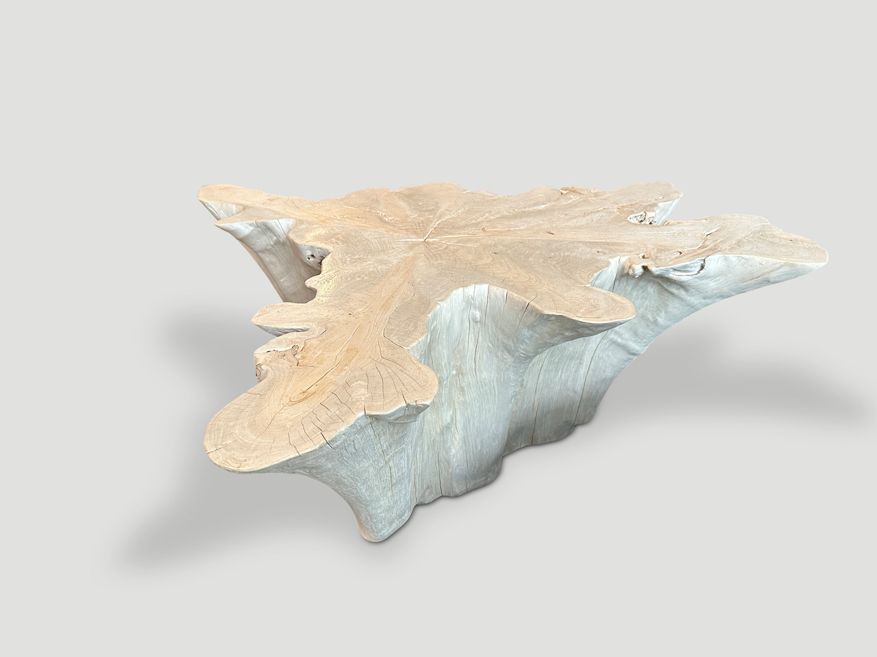 amorphous bleached teak wood coffee table