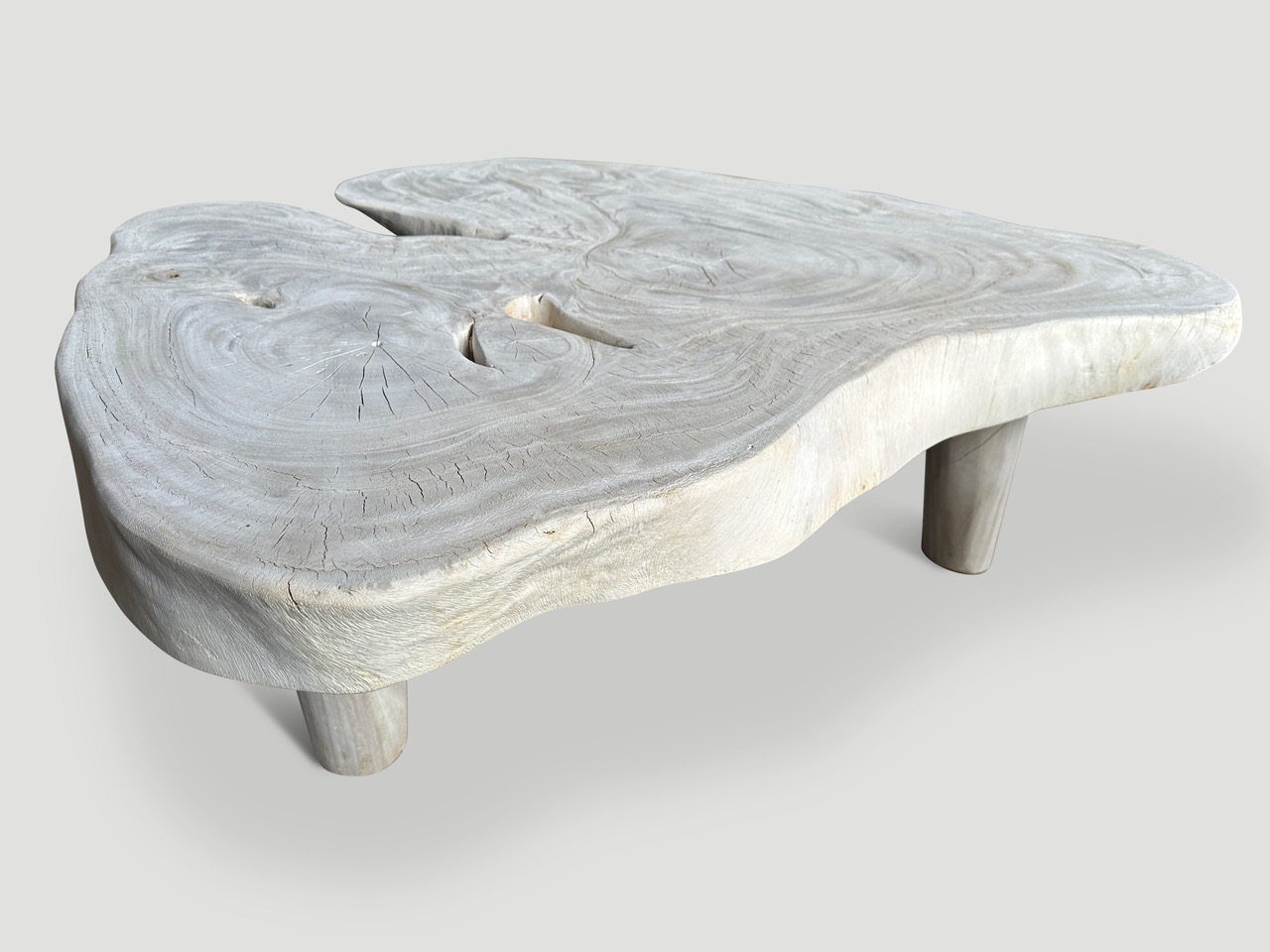 amorphous mid century style bleached suar wood coffee table