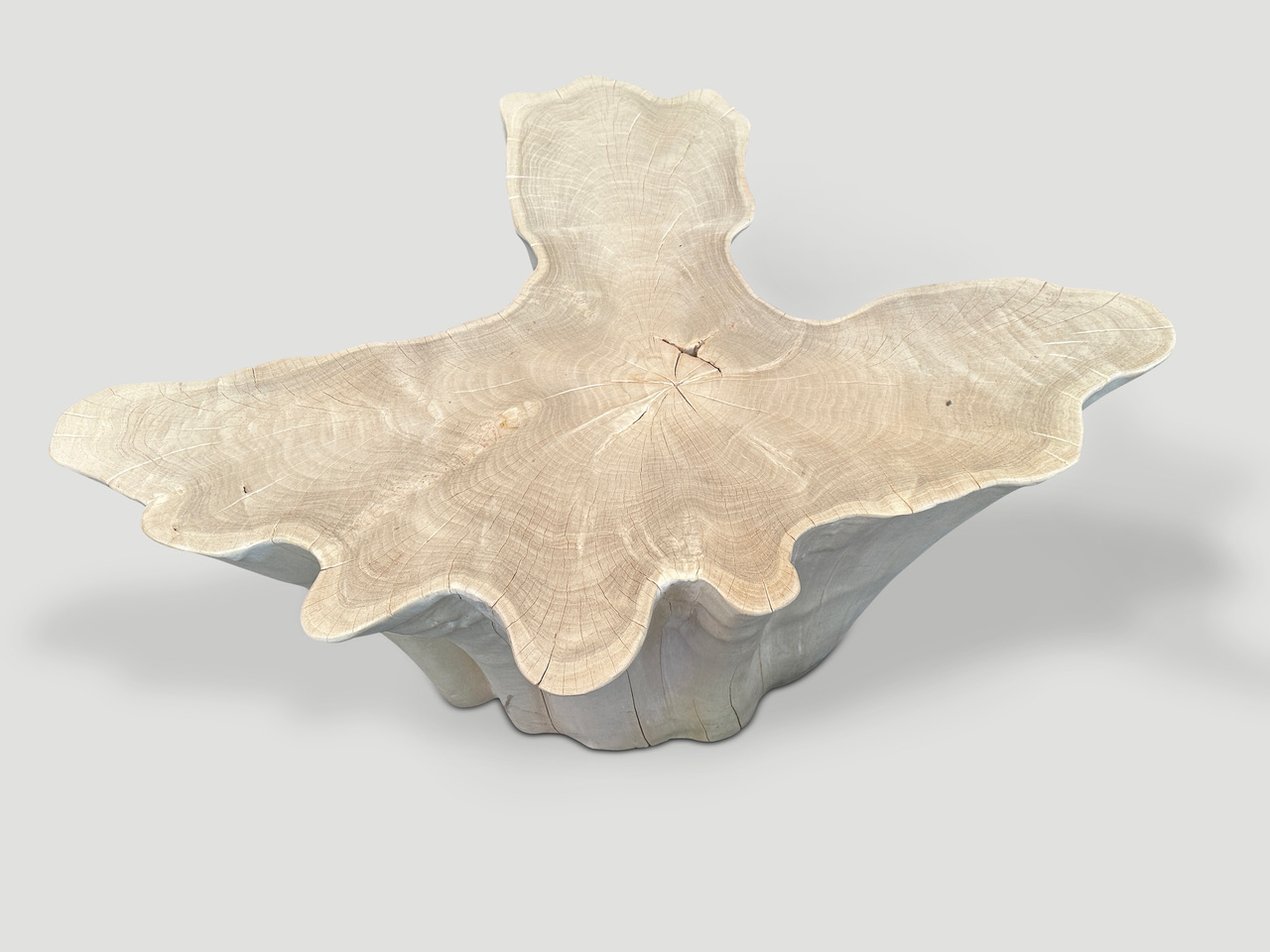 bleached teak amorphous coffee table