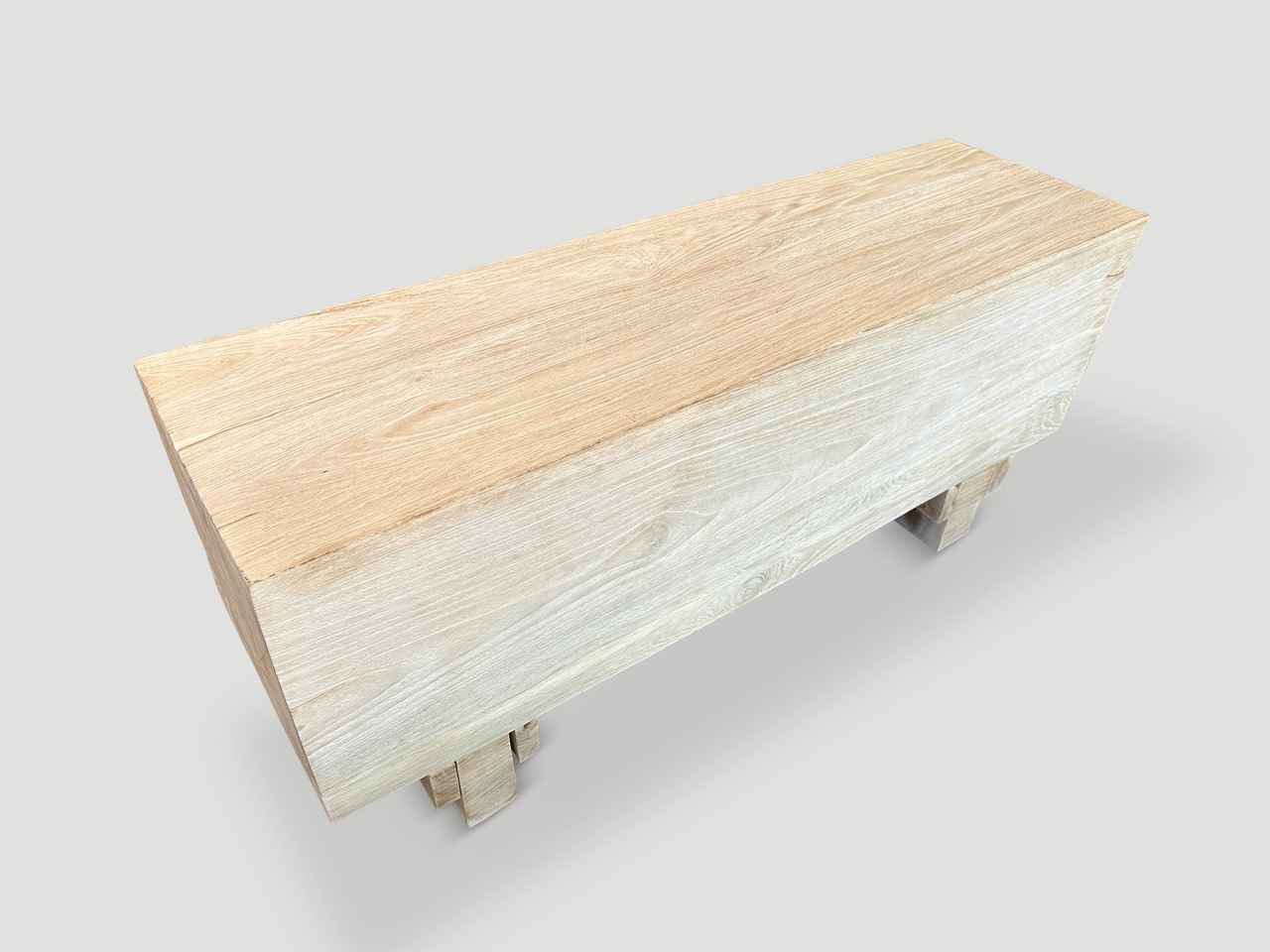 bleached teak wood log bench