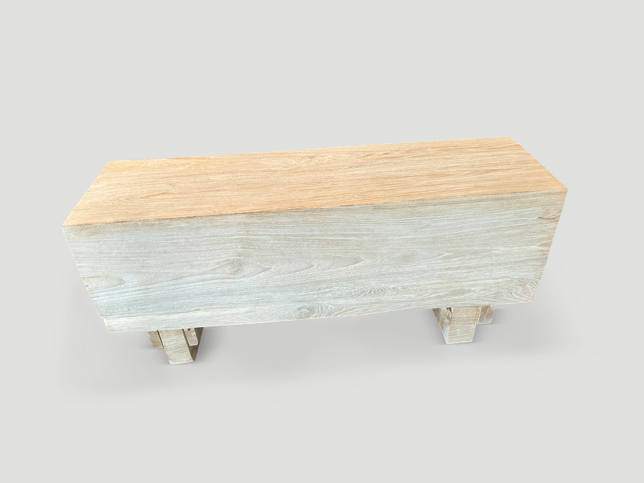 bleached teak wood log bench