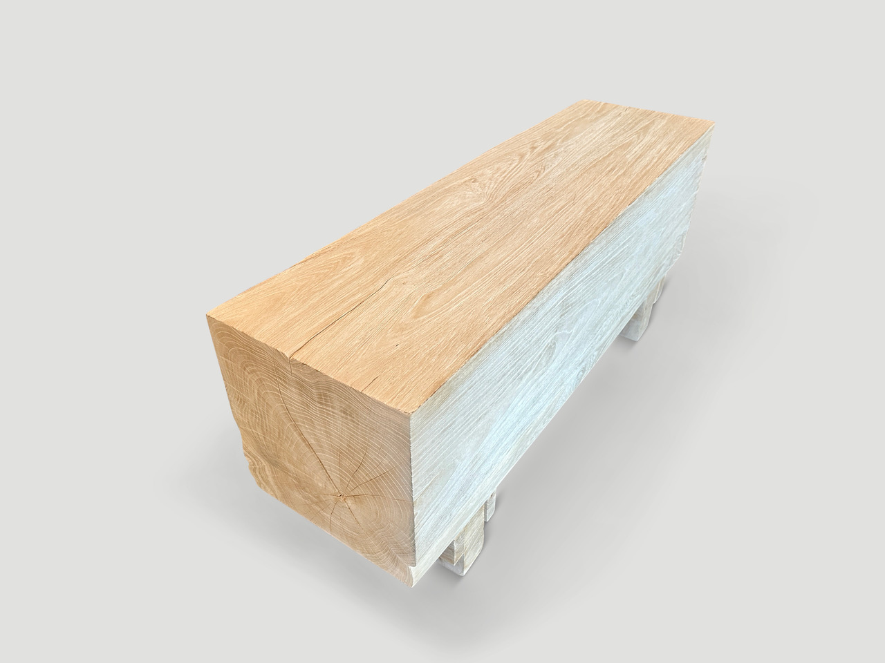 bleached teak wood log bench