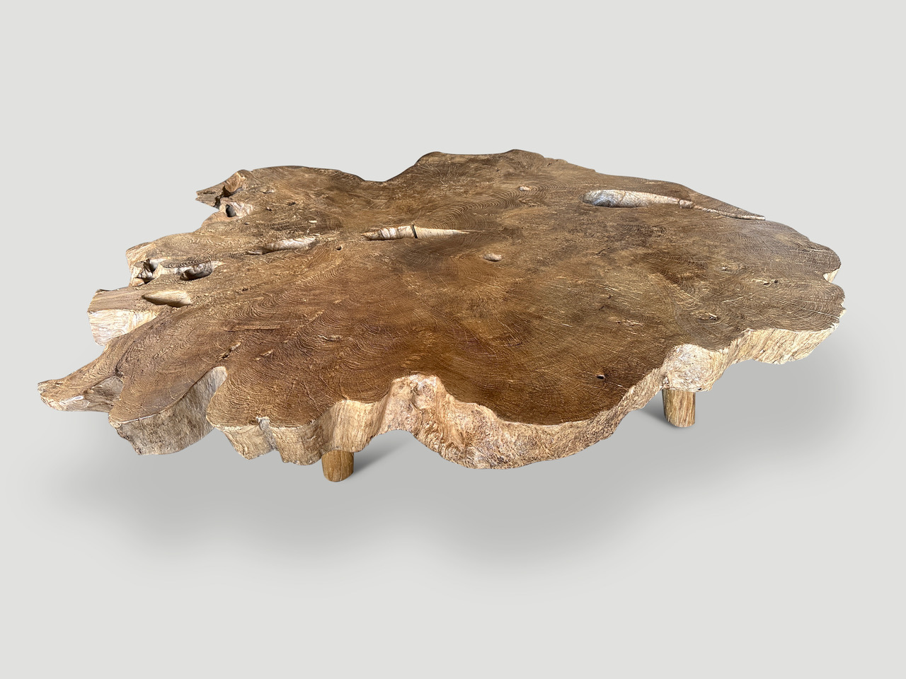 monumental rare burl teak coffee table