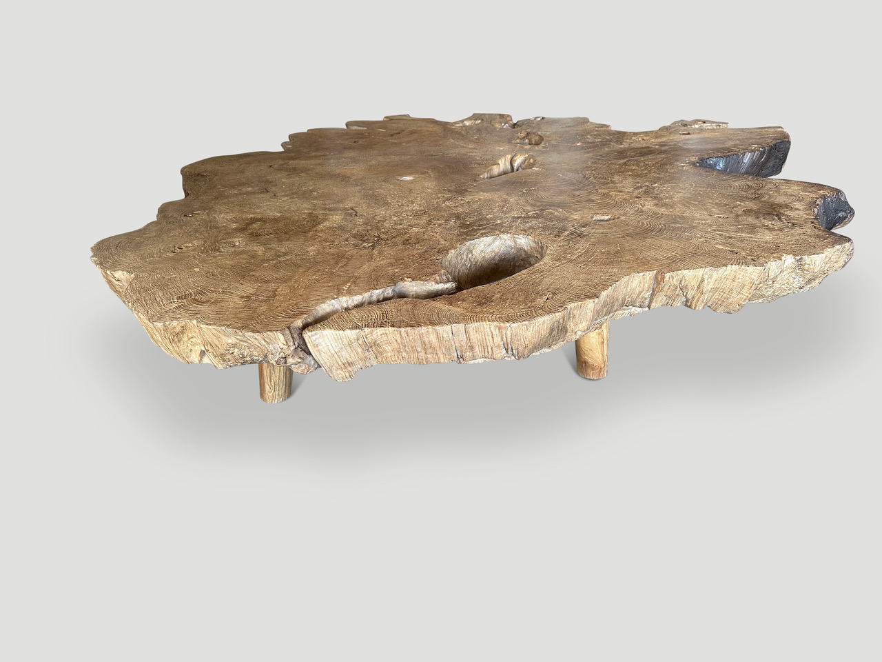 monumental rare burl teak coffee table