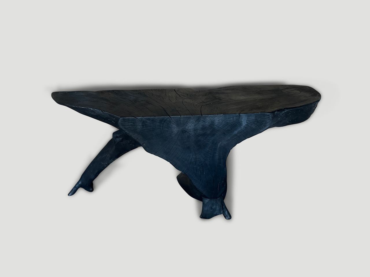 sculptural charred console table