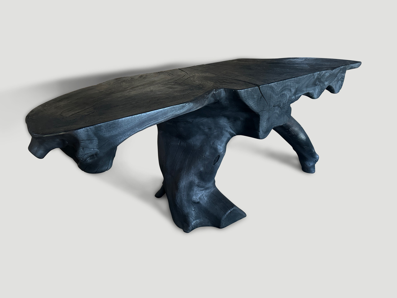 sculptural charred console table