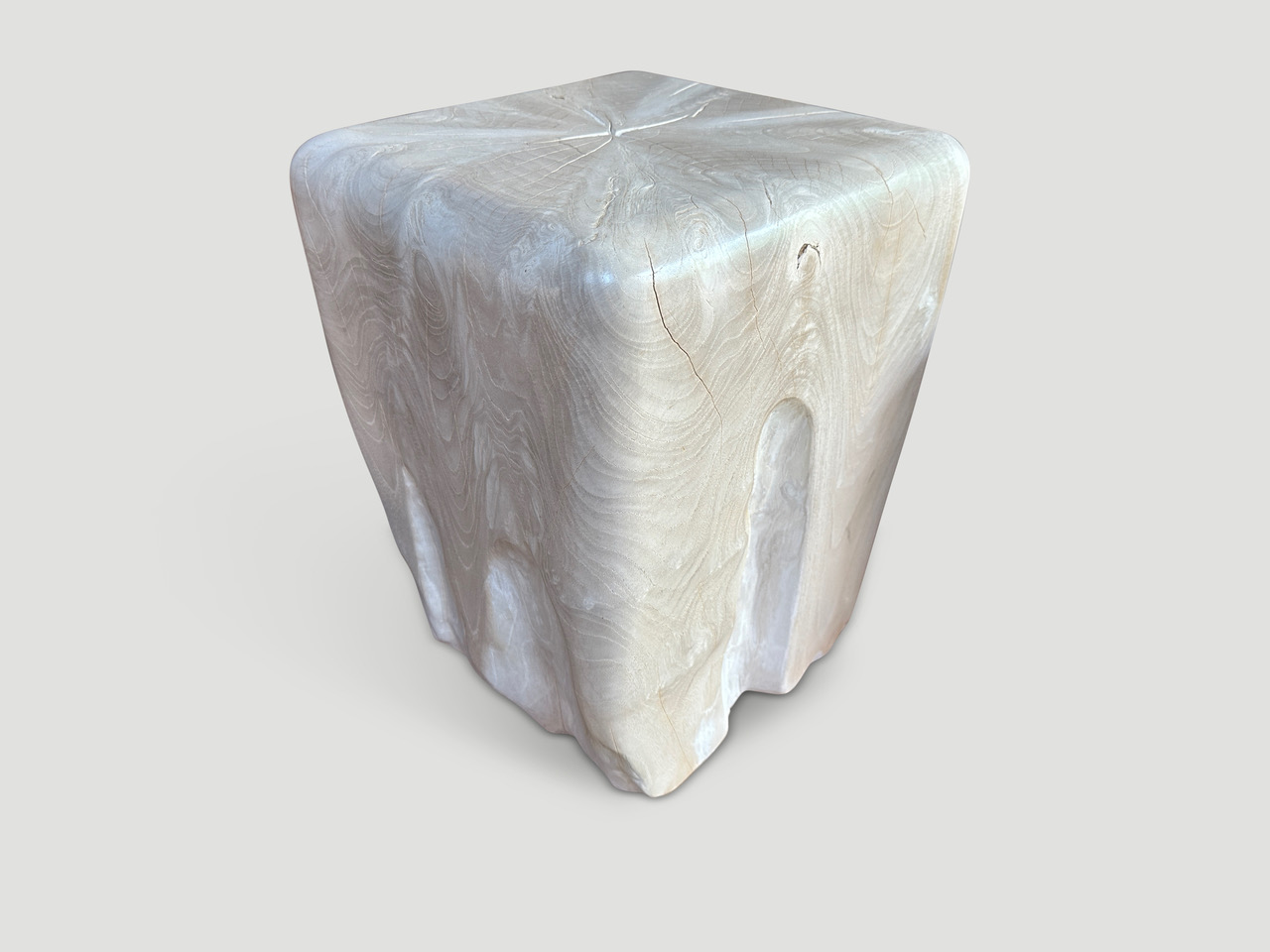 sculptural bleached teak wood side table