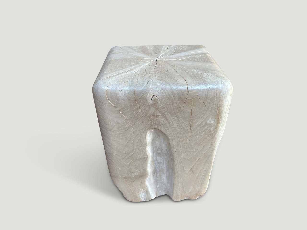 sculptural bleached teak wood side table