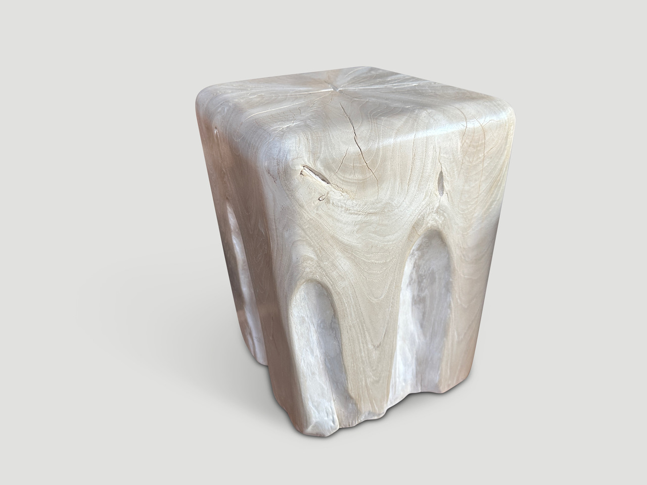 sculptural bleached teak wood side table