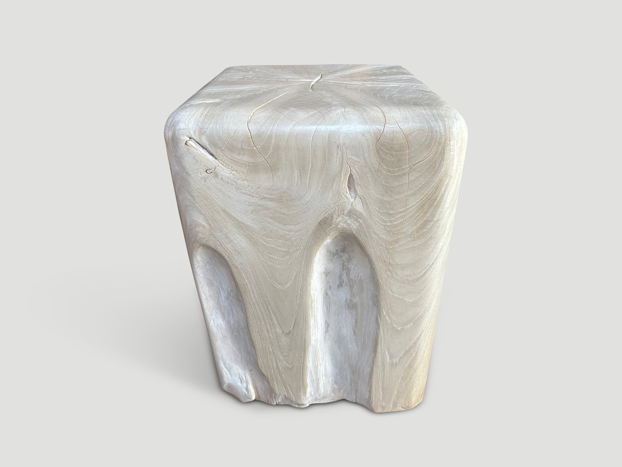 sculptural bleached teak wood side table