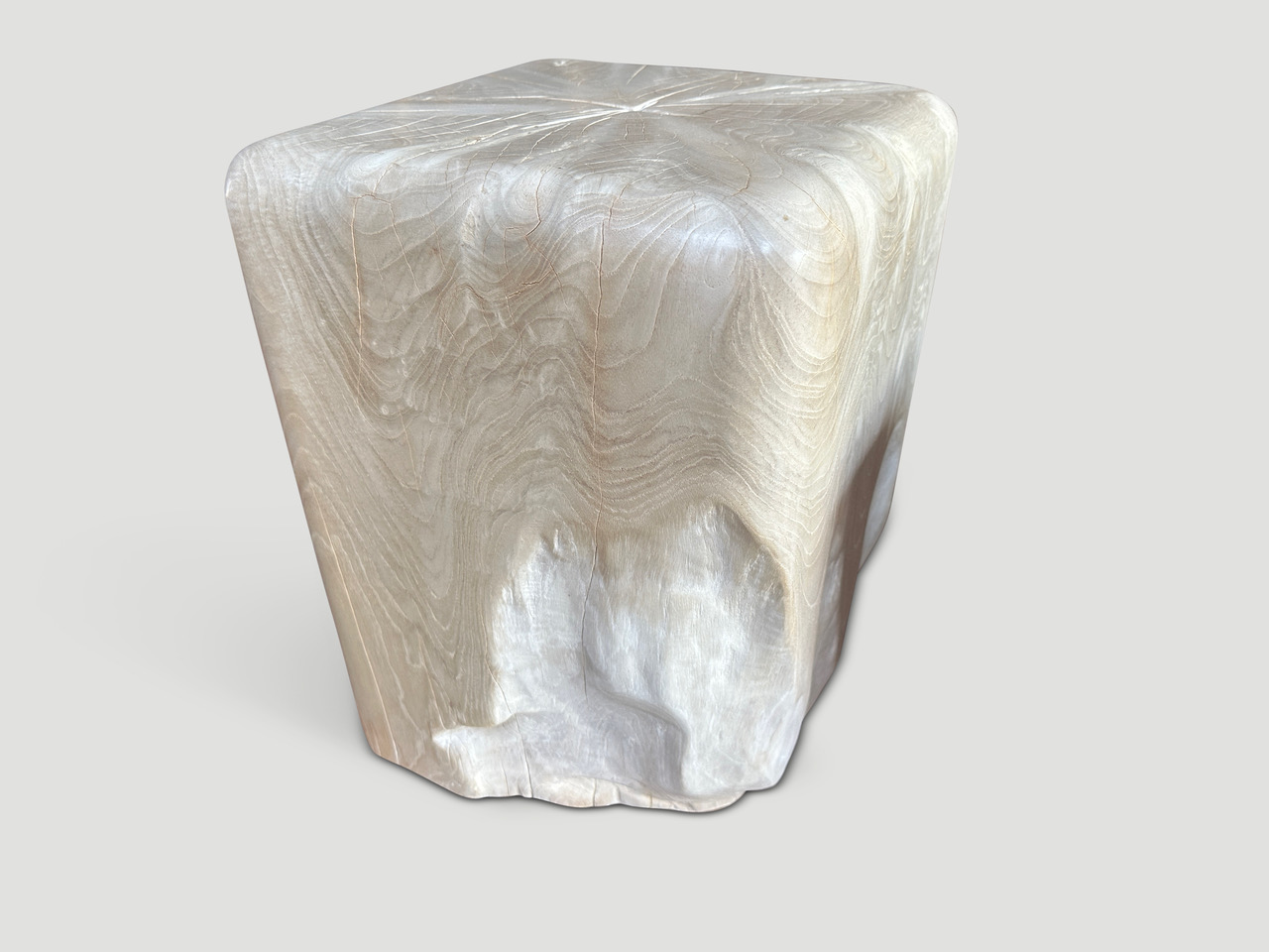 sculptural bleached teak wood side table