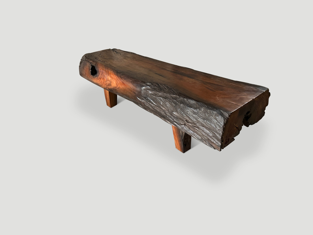 thick teak log or bench