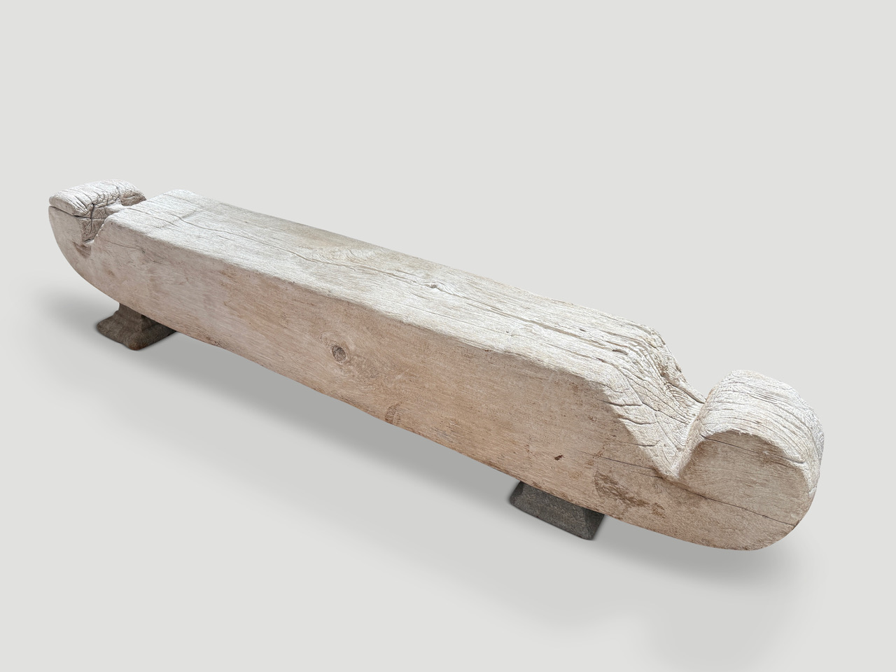 ancient teak wood log bench