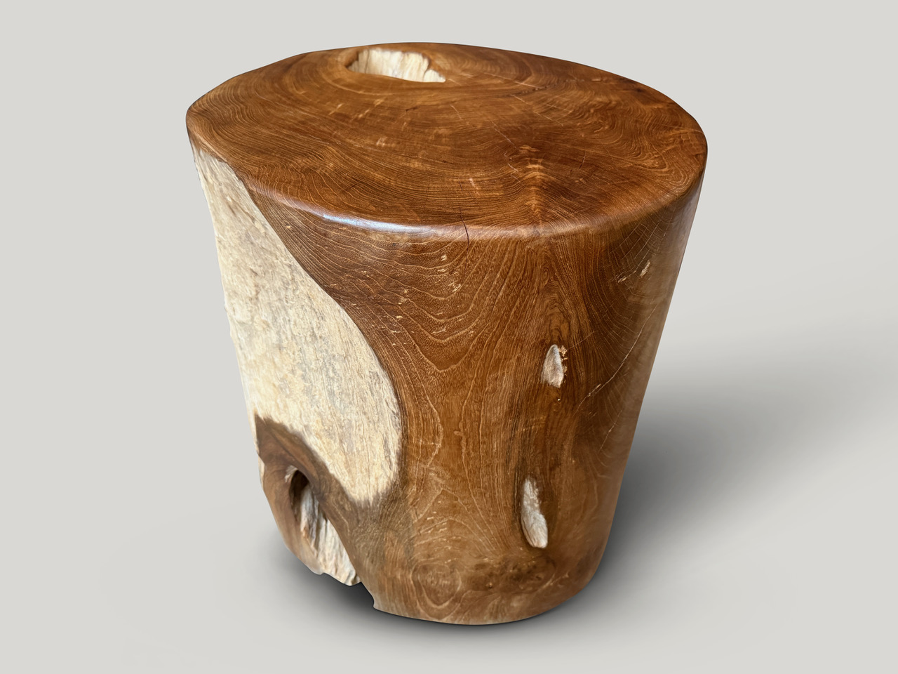 teak wood cylinder side table