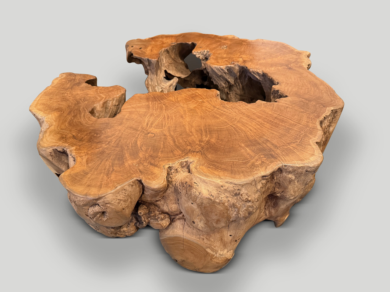 sculptural century old teak wood coffee table