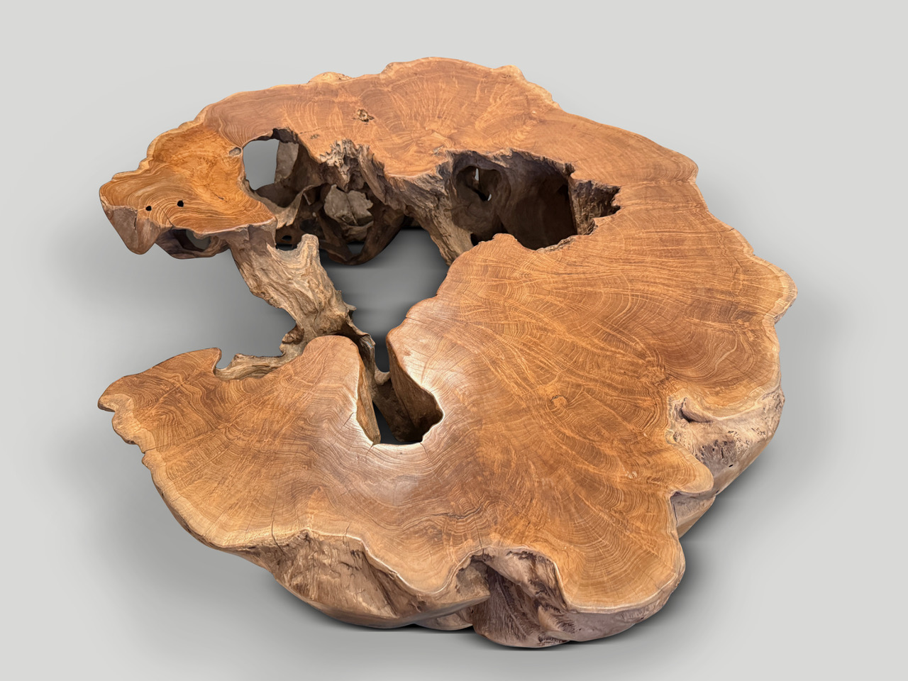 sculptural century old teak wood coffee table