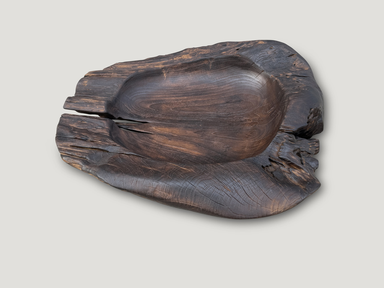 charred sculptural teak wood vessel