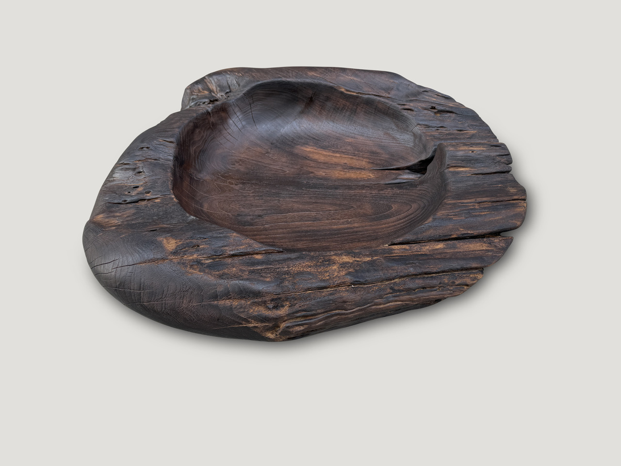 charred sculptural teak wood vessel