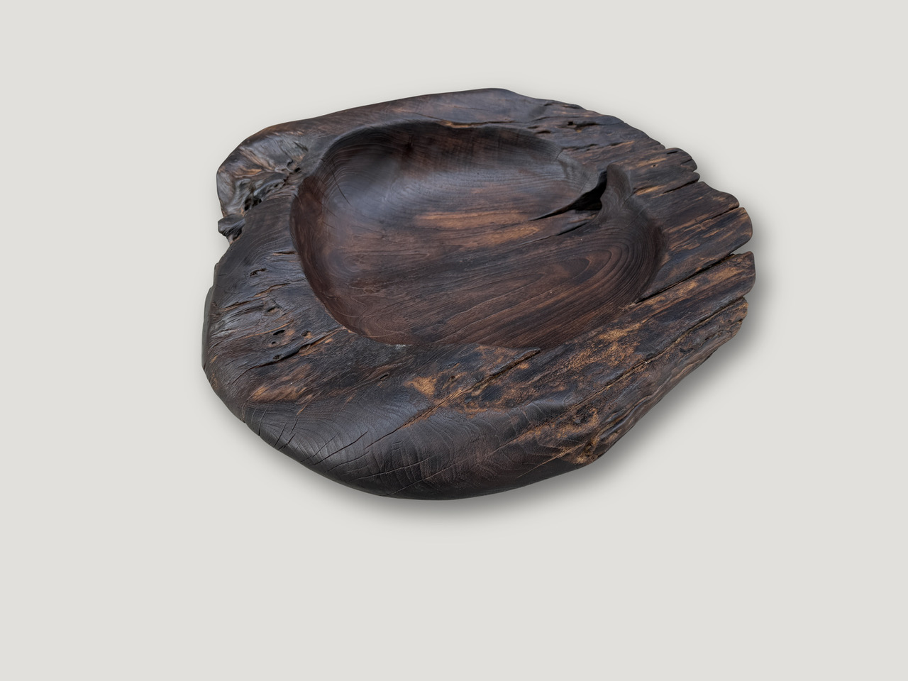 charred sculptural teak wood vessel