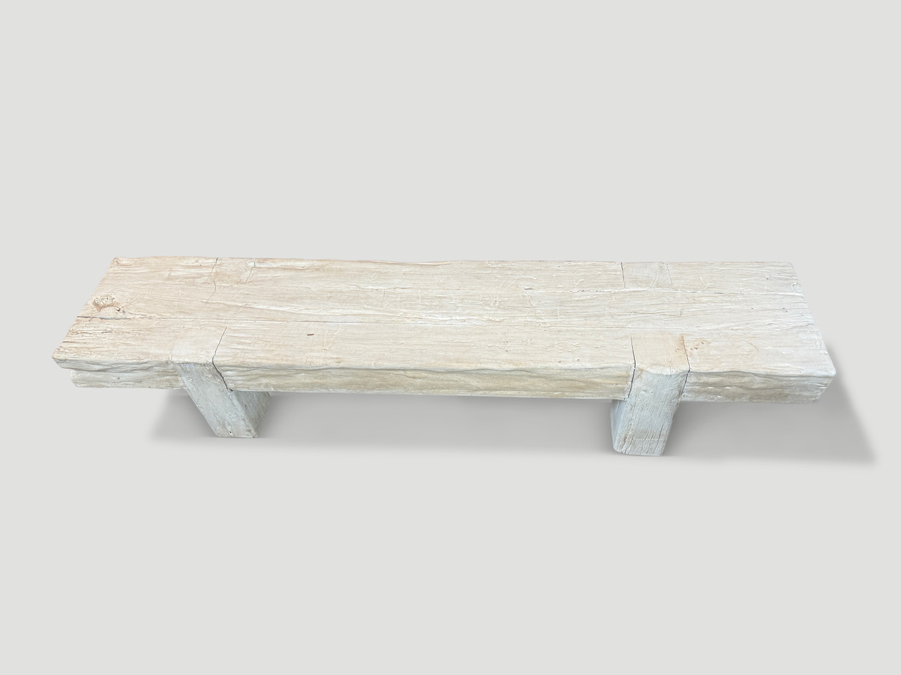 bleached teak log bench or coffee table