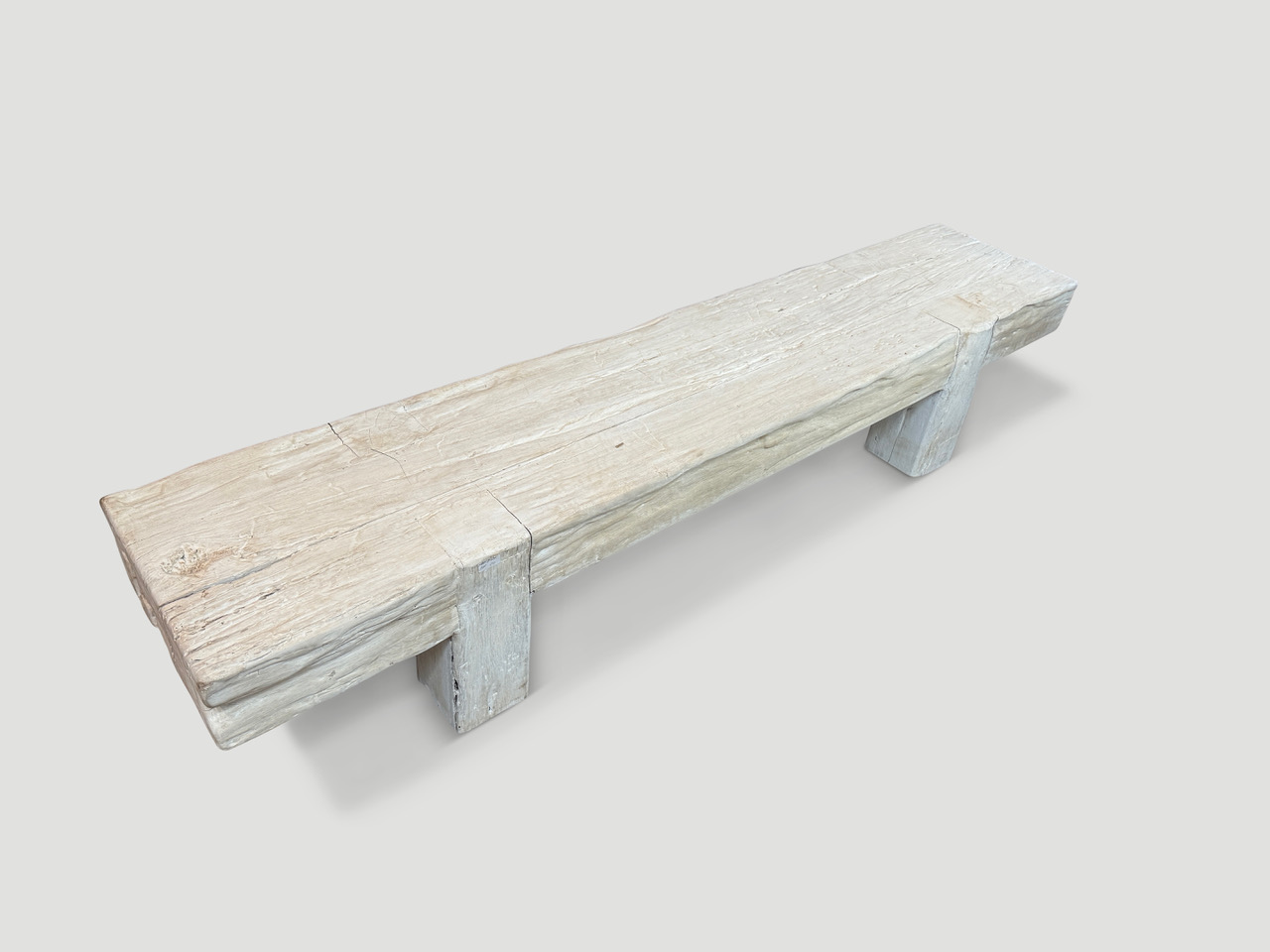 bleached teak log bench or coffee table