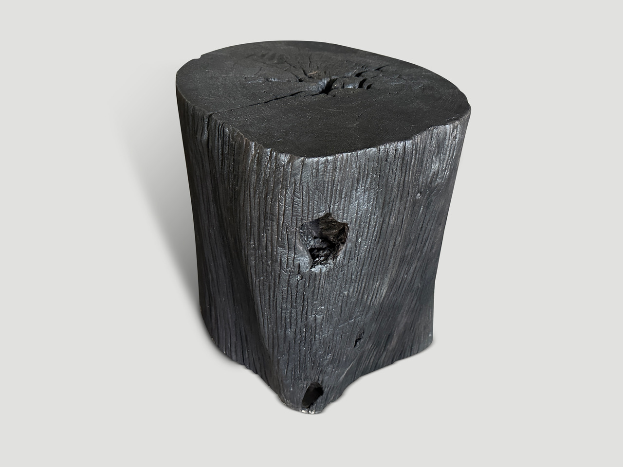 iron wood charred side table