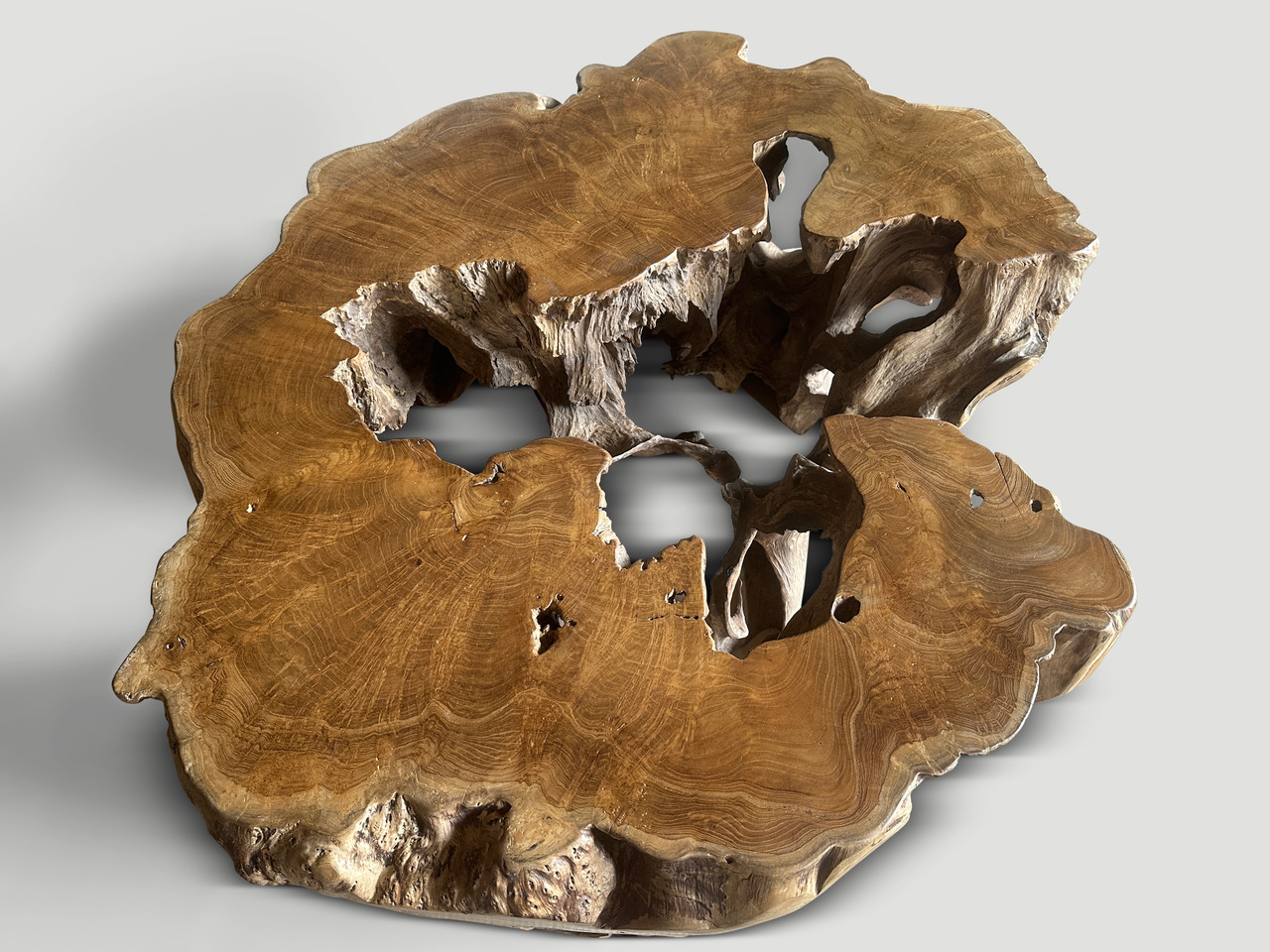 sculptural century old teak wood coffee table