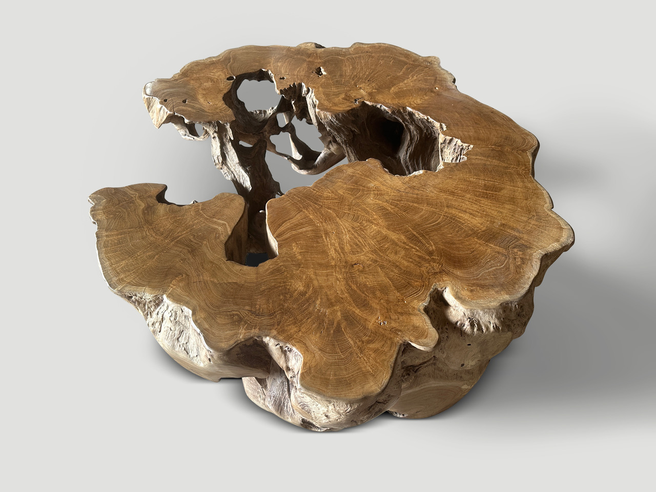 sculptural century old teak wood coffee table