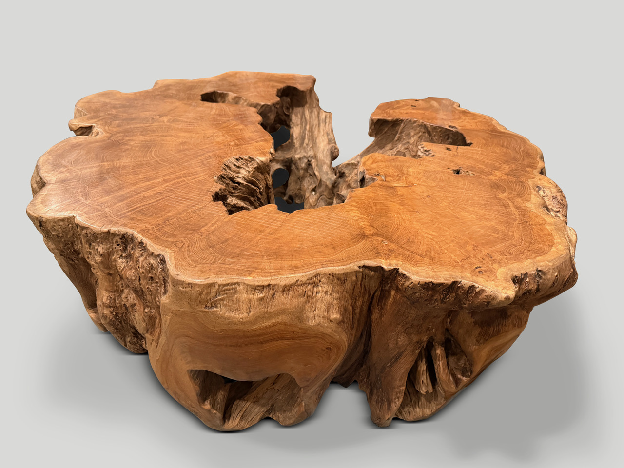 sculptural century old teak wood coffee table