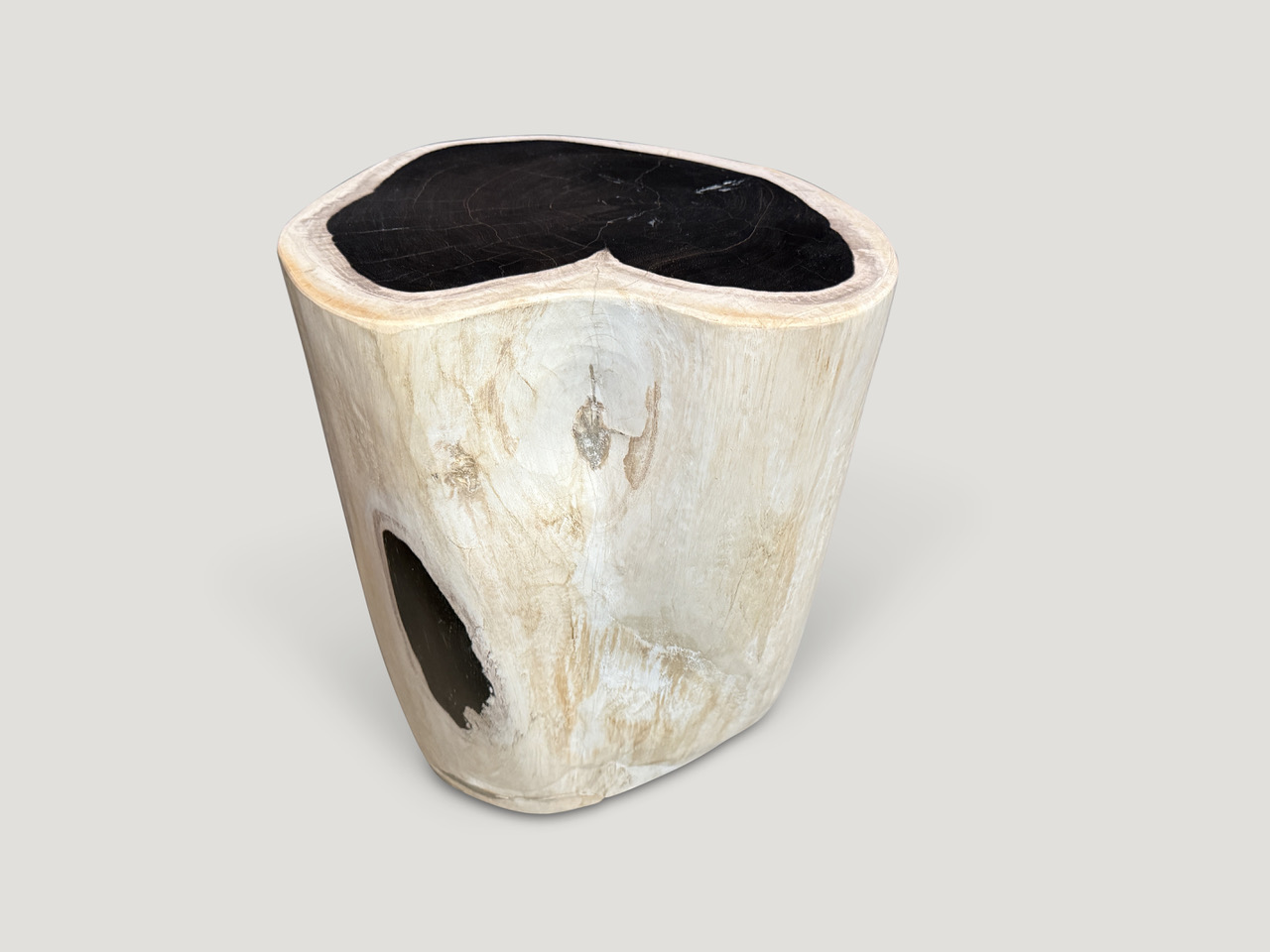 high quality black and white petrified wood side table