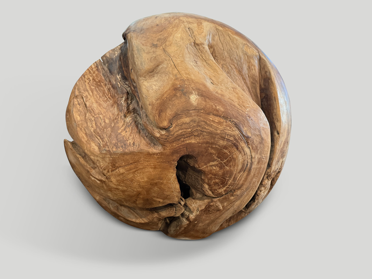 organic teak root sculptural sphere