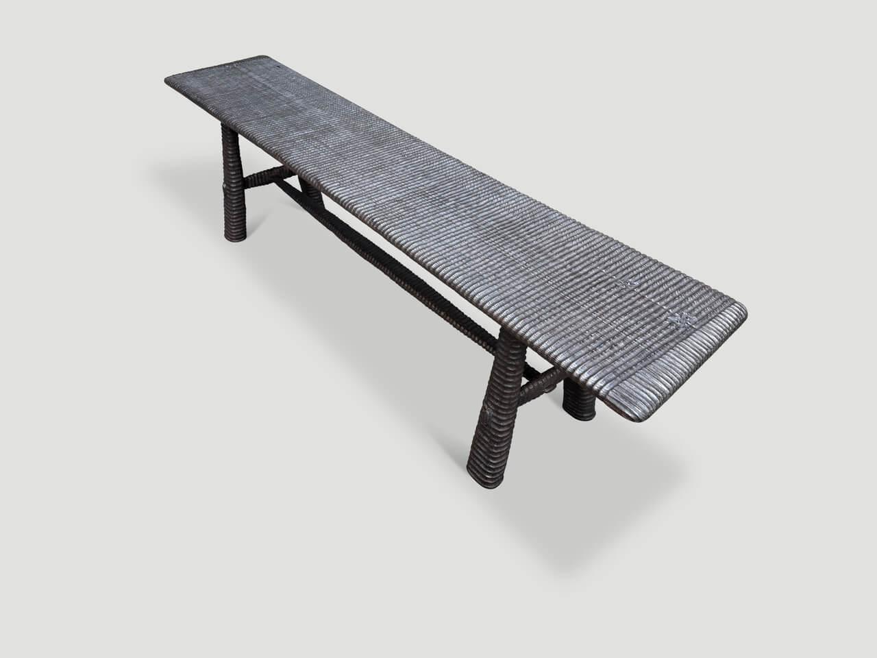 IMPRESSIVE HAND CARVED ESPRESSO STAINED TEAK BENCH