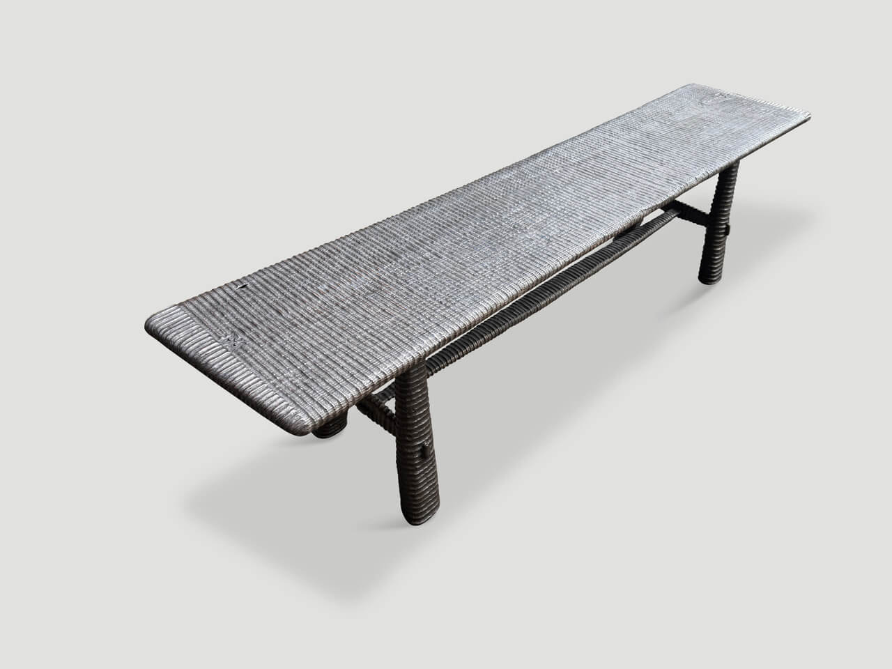 IMPRESSIVE HAND CARVED ESPRESSO STAINED TEAK BENCH